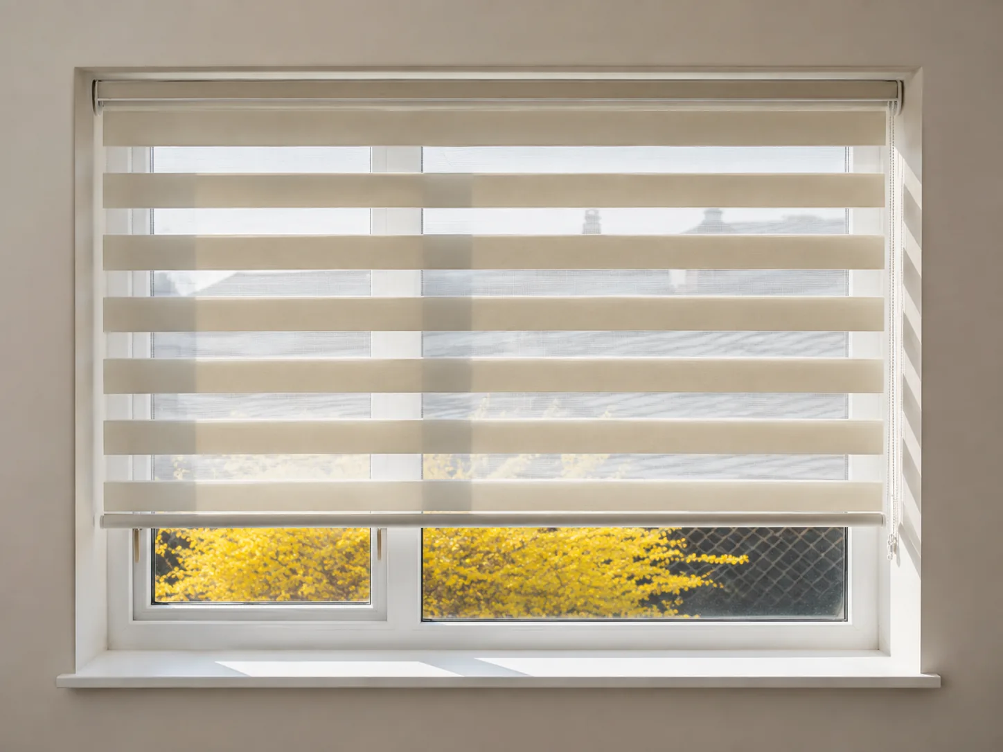 Cream Vision blind fitted inside a white window recess